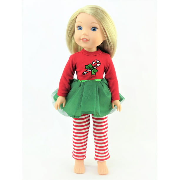 Christmas Candy Cane Dress Doll Clothes For AG 14" Wellie Wisher Wishers Debs 